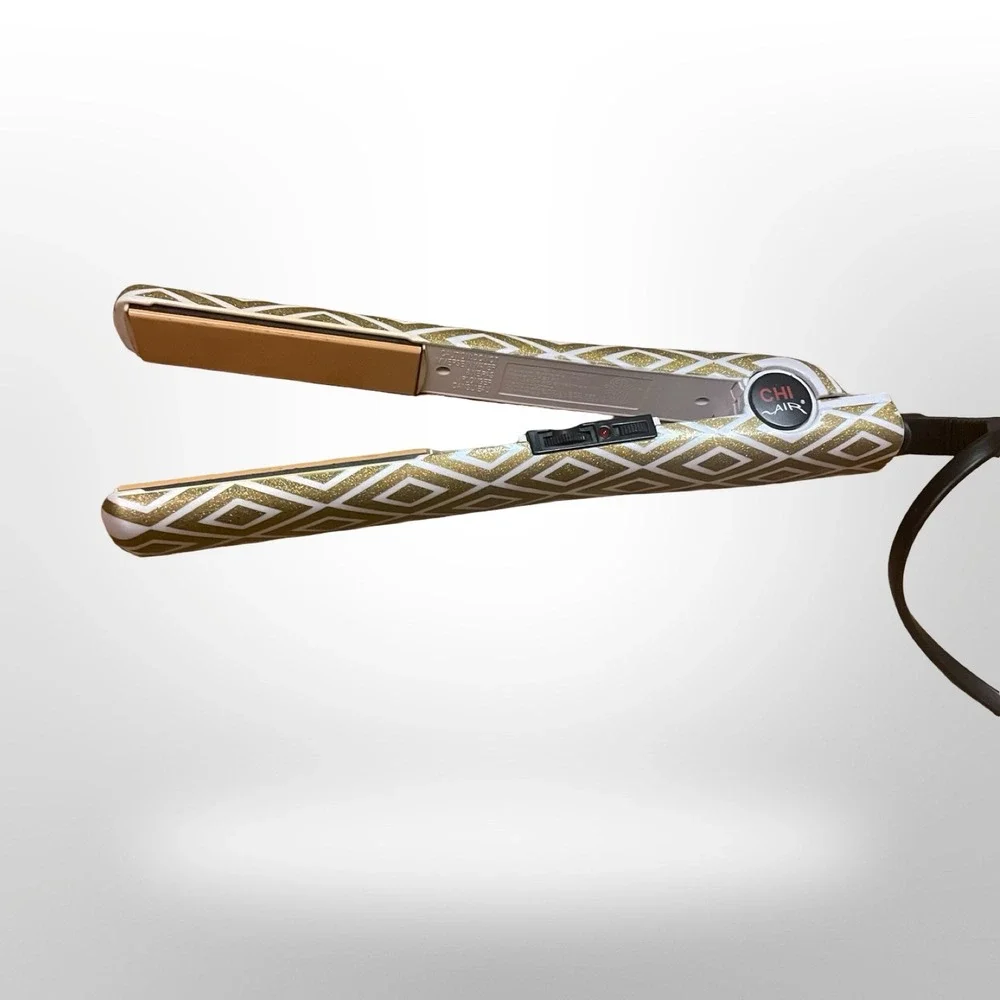 CHI Air 1 Inch Ceramic Tourmaline Flat Iron Gold White Geometric Diamond Pattern